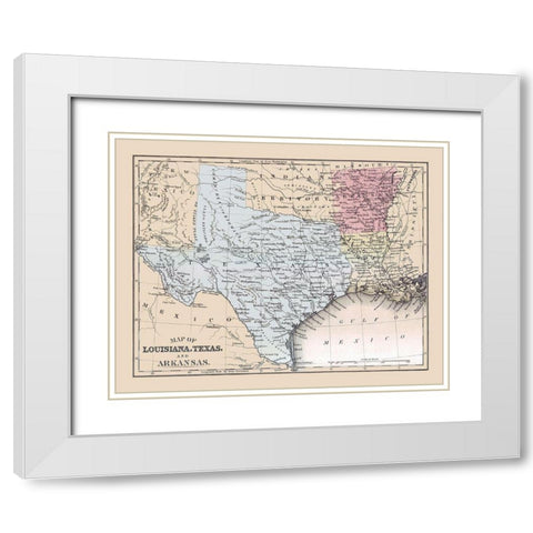 Louisiana, Texas, Arkansas - Mitchell 1877 White Modern Wood Framed Art Print with Double Matting by Mitchell