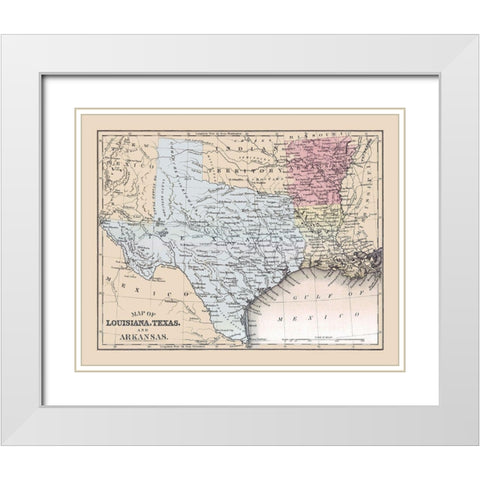 Louisiana, Texas, Arkansas - Mitchell 1877 White Modern Wood Framed Art Print with Double Matting by Mitchell