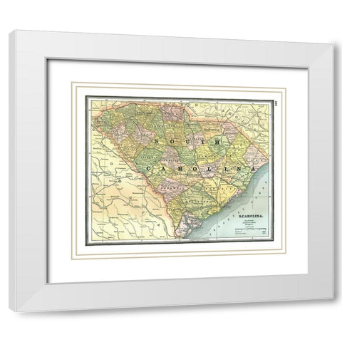South Carolina - Johnson 1888 White Modern Wood Framed Art Print with Double Matting by Johnson