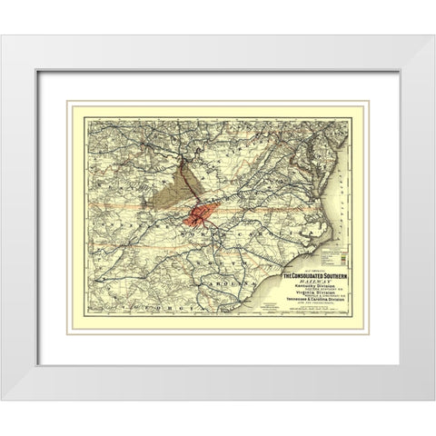 Consolidated Southern Railway - Colton 1883 White Modern Wood Framed Art Print with Double Matting by Colton