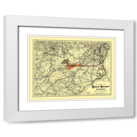 Norfolk and Cincinnati Railroad - Colton 1882 White Modern Wood Framed Art Print with Double Matting by Colton