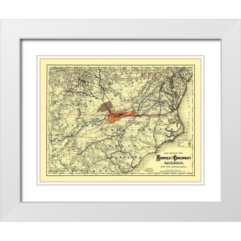 Norfolk and Cincinnati Railroad - Colton 1882 White Modern Wood Framed Art Print with Double Matting by Colton