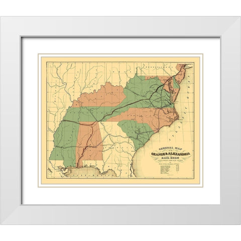 Orange and Alexandria Railroad - Ackerman 1851 White Modern Wood Framed Art Print with Double Matting by Ackerman