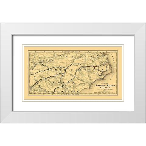 Seaboard and Raleigh Railroad - Colton 1874 White Modern Wood Framed Art Print with Double Matting by Colton