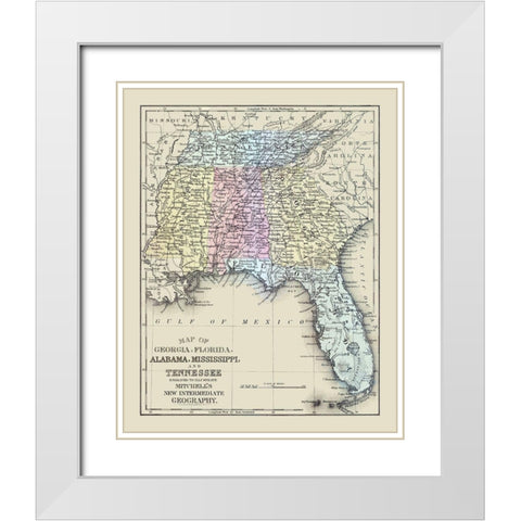 South Eastern United States - Mitchell 1877 White Modern Wood Framed Art Print with Double Matting by Mitchell