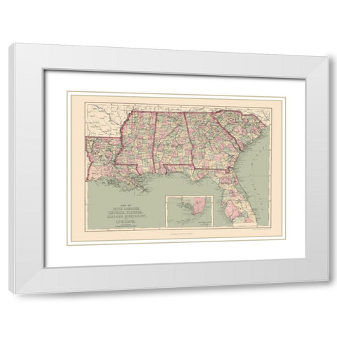 United States Southeastern - Williams 1873 White Modern Wood Framed Art Print with Double Matting by Williams