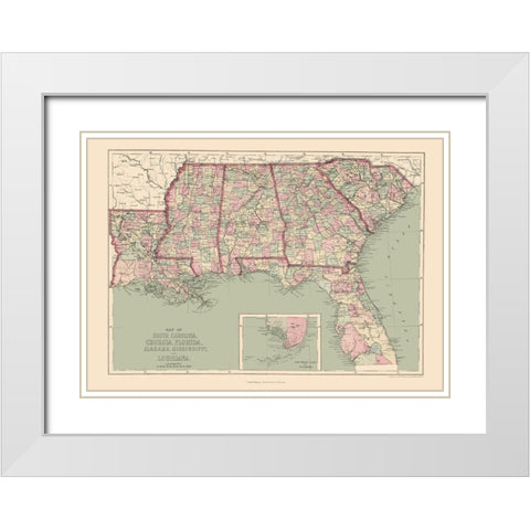 United States Southeastern - Williams 1873 White Modern Wood Framed Art Print with Double Matting by Williams