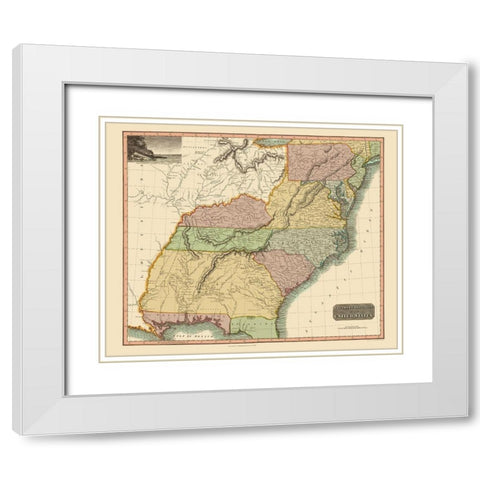 Southeastern United States - Thomson 1817 White Modern Wood Framed Art Print with Double Matting by Thomson