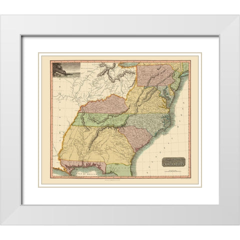 Southeastern United States - Thomson 1817 White Modern Wood Framed Art Print with Double Matting by Thomson
