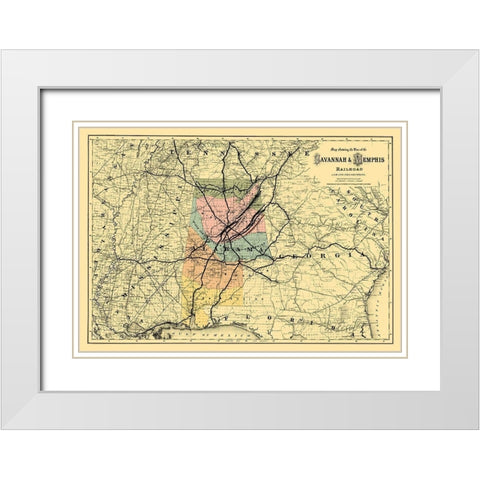 Savannah and Memphis Railroad - Colton 1872 White Modern Wood Framed Art Print with Double Matting by Colton