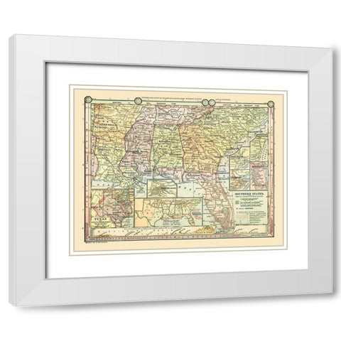 Southern States - Monteith 1882 White Modern Wood Framed Art Print with Double Matting by Monteith