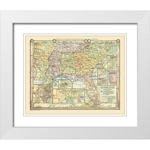 Southern States - Monteith 1882 White Modern Wood Framed Art Print with Double Matting by Monteith