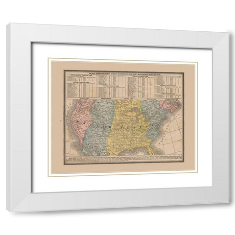 Divisions of Standard Time - Cram 1888 White Modern Wood Framed Art Print with Double Matting by Cram