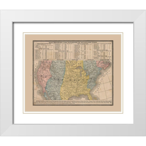 Divisions of Standard Time - Cram 1888 White Modern Wood Framed Art Print with Double Matting by Cram