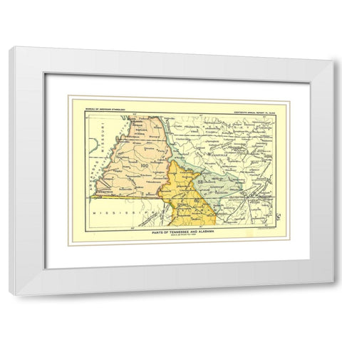 Tennessee - Alabama - Hoen 1896 White Modern Wood Framed Art Print with Double Matting by Hoen