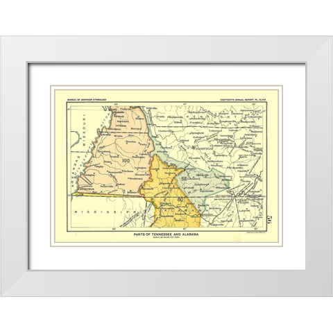 Tennessee - Alabama - Hoen 1896 White Modern Wood Framed Art Print with Double Matting by Hoen