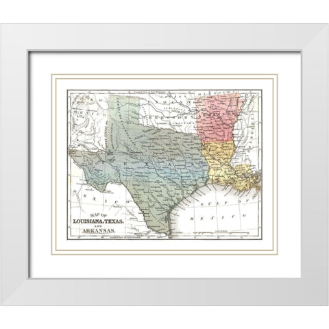 Louisiana, Texas, Arkansas - Mitchell 1869 White Modern Wood Framed Art Print with Double Matting by Mitchell