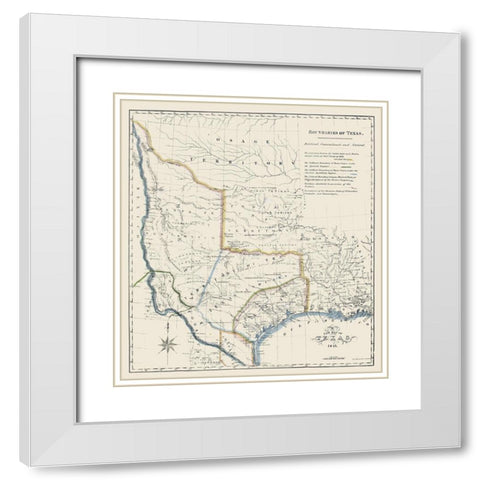 Texas Boundaries -1841 White Modern Wood Framed Art Print with Double Matting by Unknown