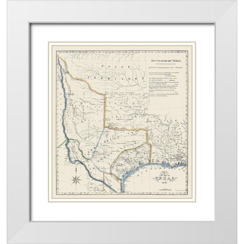 Texas Boundaries -1841 White Modern Wood Framed Art Print with Double Matting by Unknown