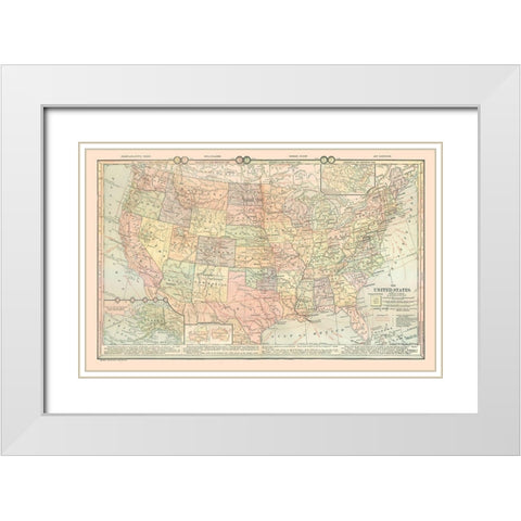 United States - Time Zones - Monteith 1882 White Modern Wood Framed Art Print with Double Matting by Monteith