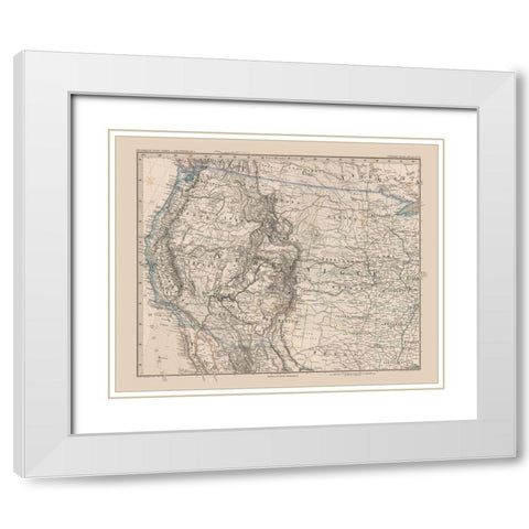 Western United States - Stieler 1885 White Modern Wood Framed Art Print with Double Matting by Stieler