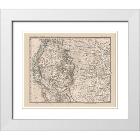 Western United States - Stieler 1885 White Modern Wood Framed Art Print with Double Matting by Stieler