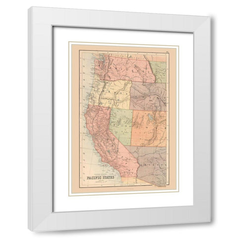 Pacific States of US - Black 1867 White Modern Wood Framed Art Print with Double Matting by Black