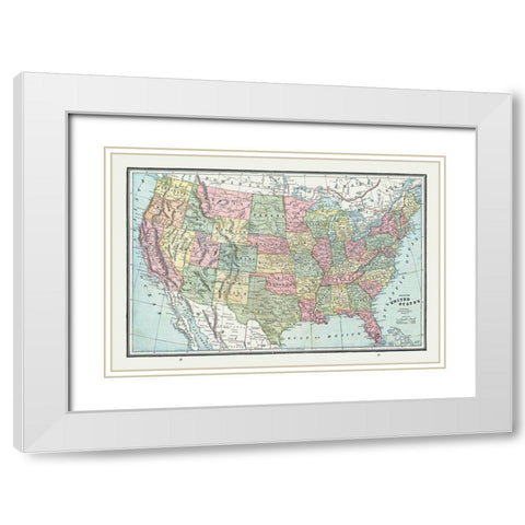 United States - Cram 1888 White Modern Wood Framed Art Print with Double Matting by Cram