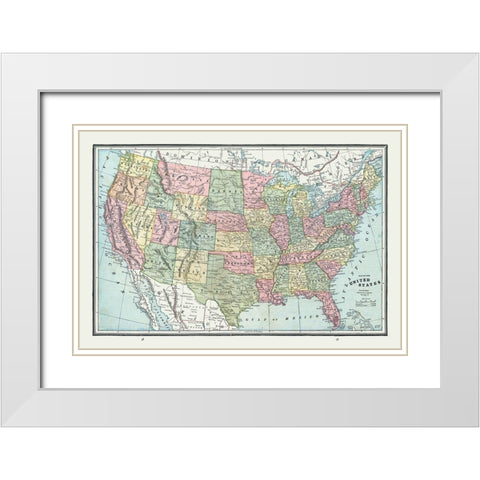United States - Cram 1888 White Modern Wood Framed Art Print with Double Matting by Cram