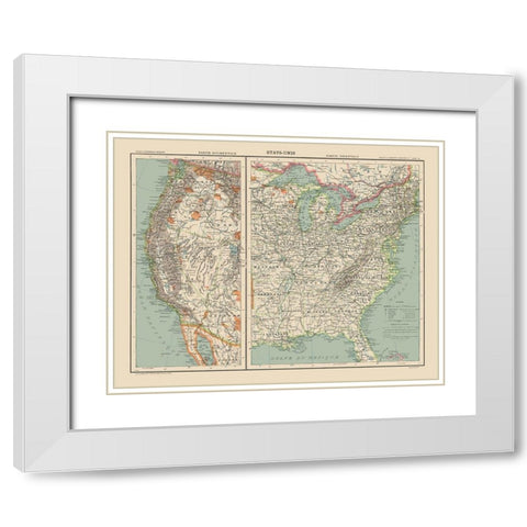 West and East United States - Schrader 1908 White Modern Wood Framed Art Print with Double Matting by Schrader