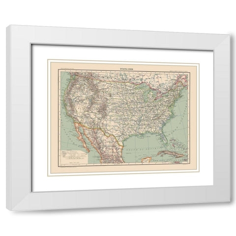 United States - Schrader 1908 White Modern Wood Framed Art Print with Double Matting by Schrader