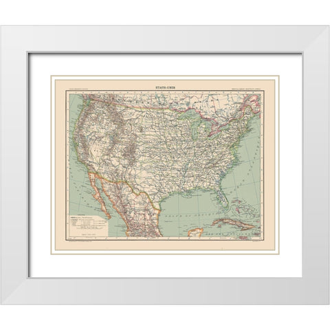 United States - Schrader 1908 White Modern Wood Framed Art Print with Double Matting by Schrader