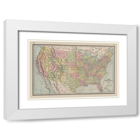 United States - Johnson 1888 White Modern Wood Framed Art Print with Double Matting by Johnson