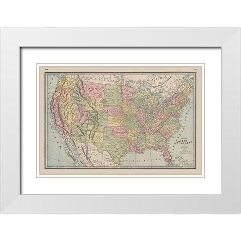 United States - Johnson 1888 White Modern Wood Framed Art Print with Double Matting by Johnson
