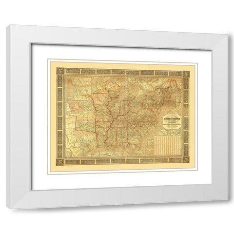 United States - Canada - Harper 1847 White Modern Wood Framed Art Print with Double Matting by Harper