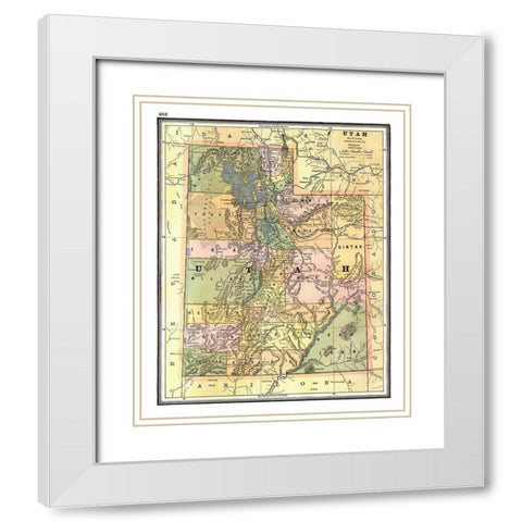 Utah - Johnson 1888 White Modern Wood Framed Art Print with Double Matting by Johnson
