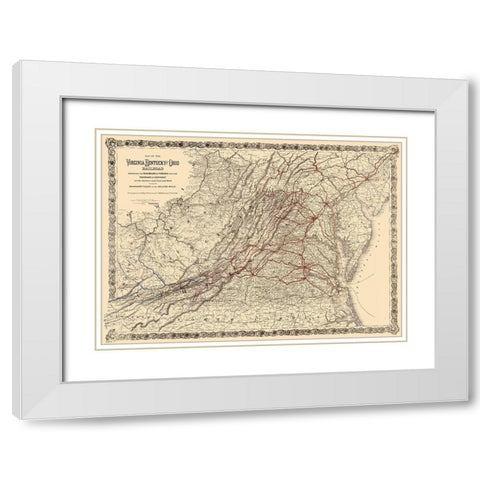 Virginia, Kentucky and Ohio Railroad 1881 White Modern Wood Framed Art Print with Double Matting by Colton