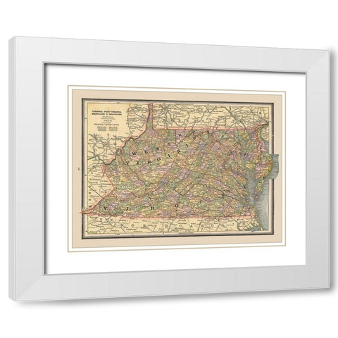 Virginia, West Virginia - Cram 1888 White Modern Wood Framed Art Print with Double Matting by Cram