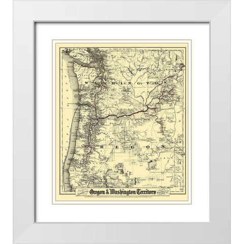 Oregon and Washington Territory - Colton 1880 White Modern Wood Framed Art Print with Double Matting by Colton