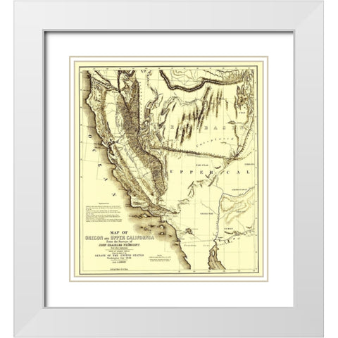 Oregon, Upper California - Preuss 1848 White Modern Wood Framed Art Print with Double Matting by Preuss