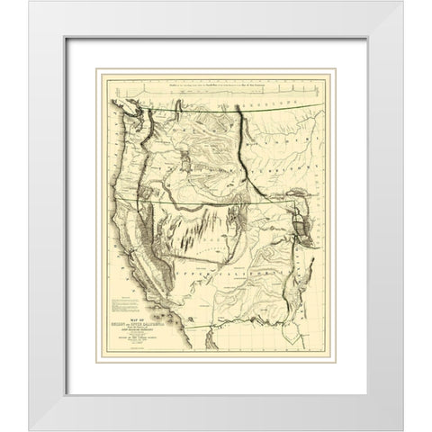 Oregon, Upper California - Weber 1848 White Modern Wood Framed Art Print with Double Matting by Weber