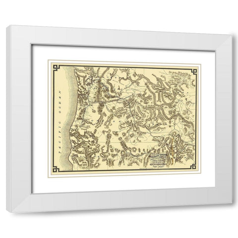 Washington and Oregon with Rail Routes - 1874 White Modern Wood Framed Art Print with Double Matting by Unknown