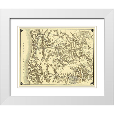 Washington and Oregon with Rail Routes - 1874 White Modern Wood Framed Art Print with Double Matting by Unknown