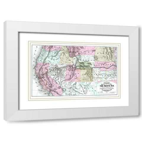 Pacific Railroad with Routes to California 1877 White Modern Wood Framed Art Print with Double Matting by Williams