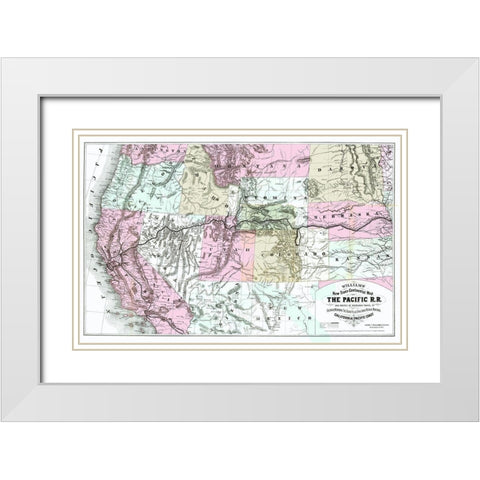 Pacific Railroad with Routes to California 1877 White Modern Wood Framed Art Print with Double Matting by Williams