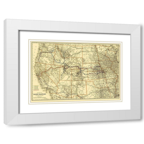 Pacific Railways - Colton 1887 White Modern Wood Framed Art Print with Double Matting by Colton