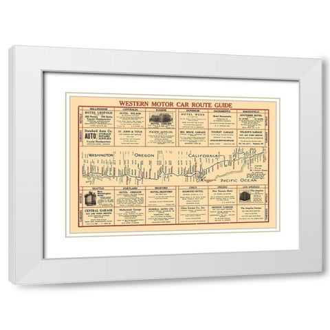 Western Motor Car Route Guide - 1915 White Modern Wood Framed Art Print with Double Matting by Unknown