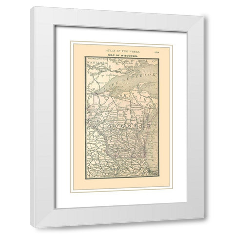 Wisconsin - Alden 1886 White Modern Wood Framed Art Print with Double Matting by Alden