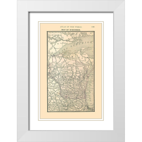 Wisconsin - Alden 1886 White Modern Wood Framed Art Print with Double Matting by Alden