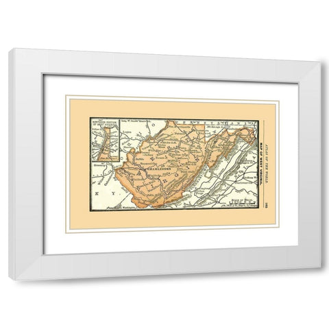 West Virginia - Alden 1886 White Modern Wood Framed Art Print with Double Matting by Alden